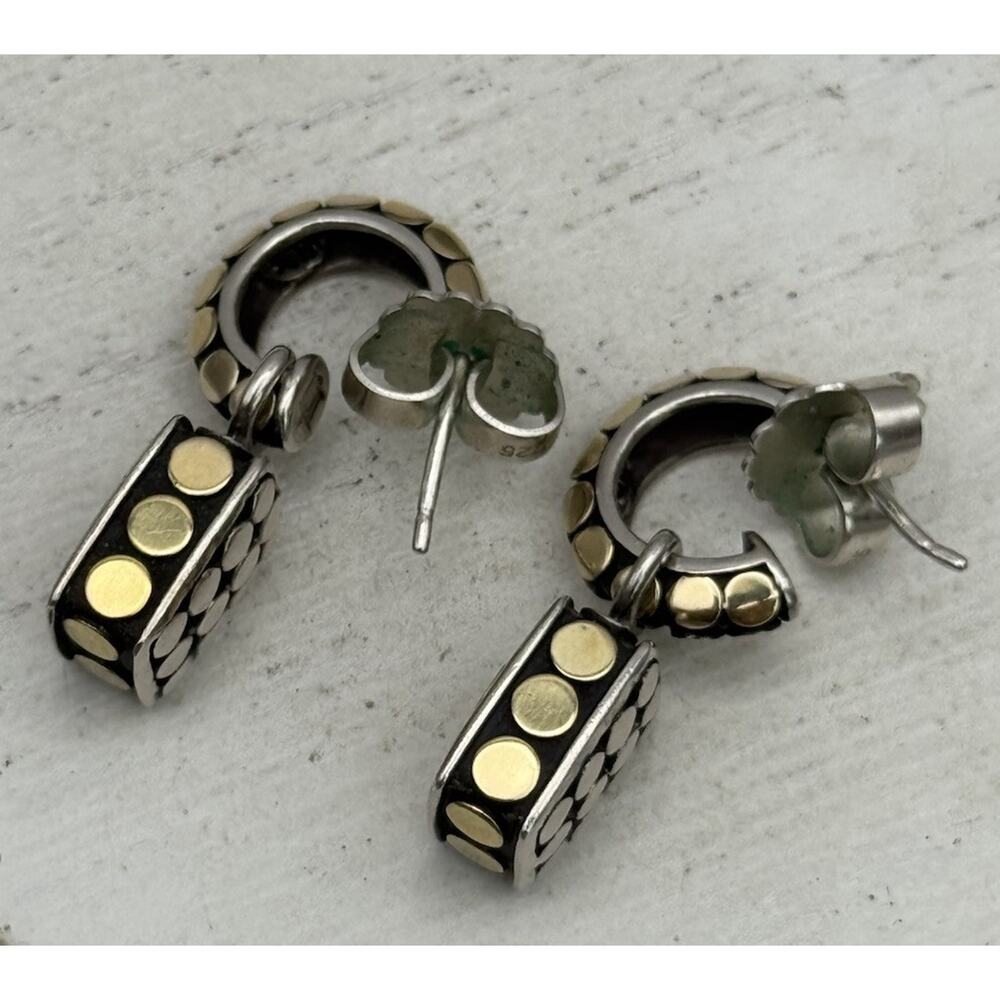 John Hardy Sterling Silver 925 & 18k Yellow Gold Dot Drop Earrings 11.08G / 1 In - Picture 6 of 8